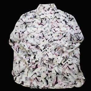 Two by Vince Camuto Top Size Large Geometric Button Front  #3217 Sheer Blouse